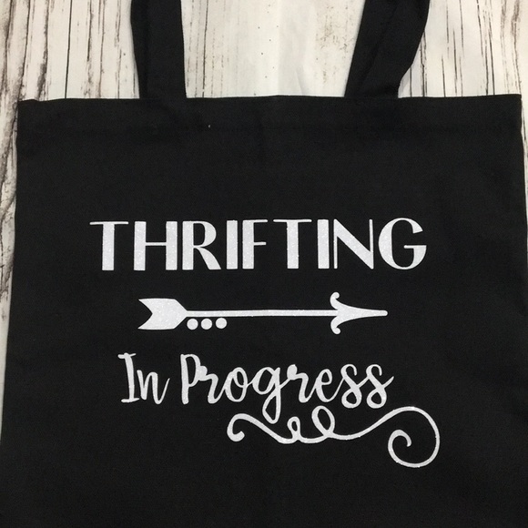 Thrifting Black Canvas Tote Bag 13x12.5 - Picture 2 of 2